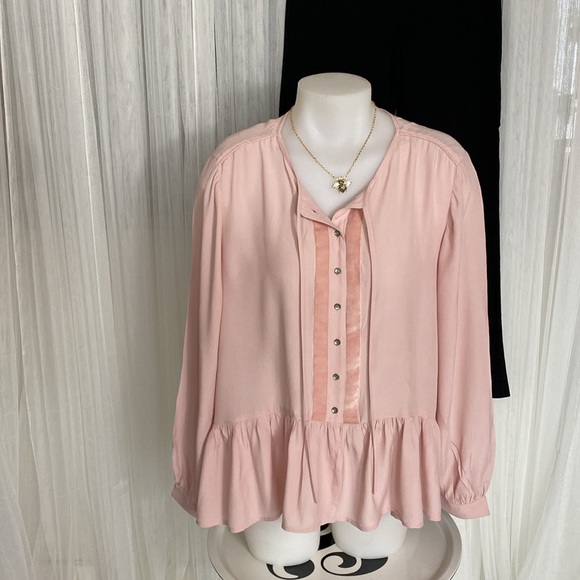 REDUCED! Lucky Brand, bohemian peasant blouse/tunic high/low, velvet trims. - Picture 4 of 17